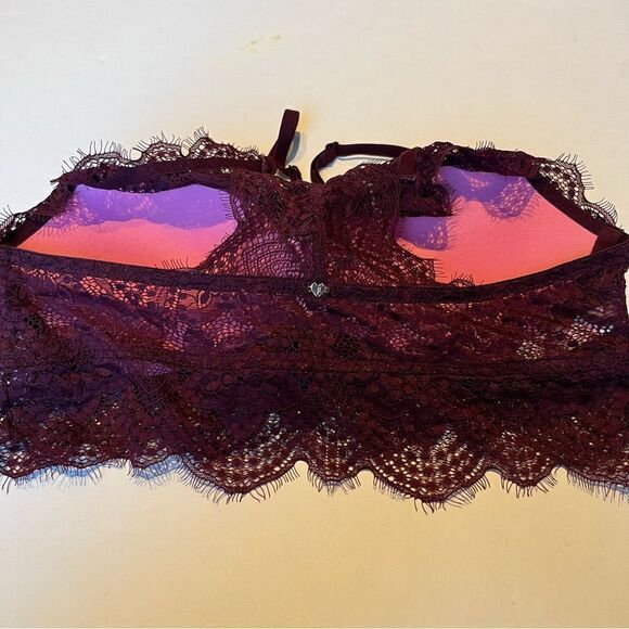 PINK Racerback Lace Bra Dark Burgundy Push Up Size M(A-C) - Picture 4 of 8